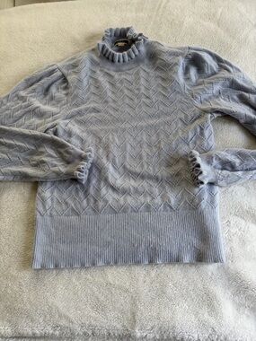 J. Crew Cashmere Pale Blue Ruffled Turtleneck Sweater